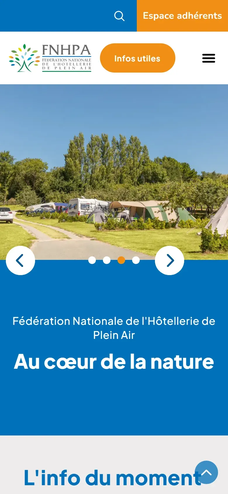 Page d’accueil de FNHPA sur mobile.