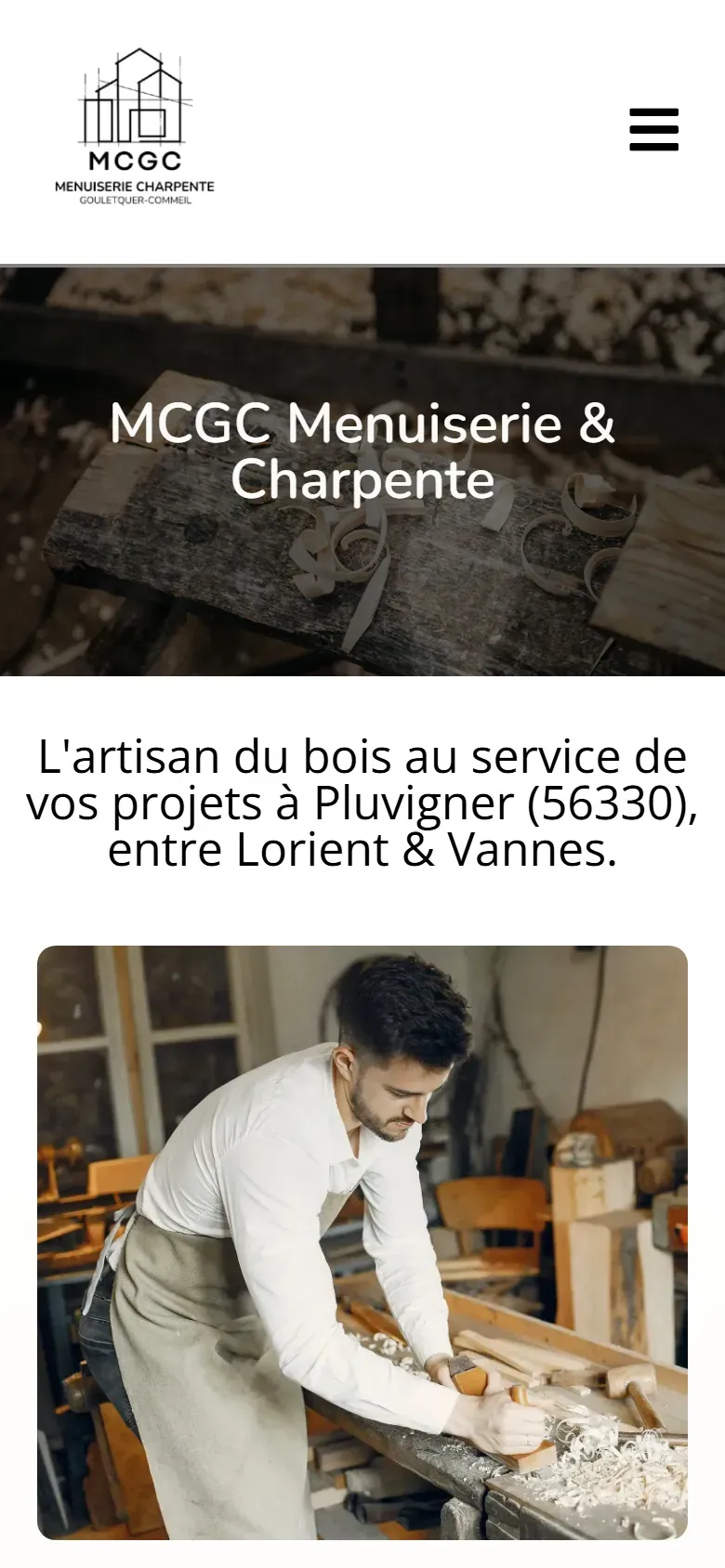 Page d’accueil de MCGC Menuiseries sur mobile.