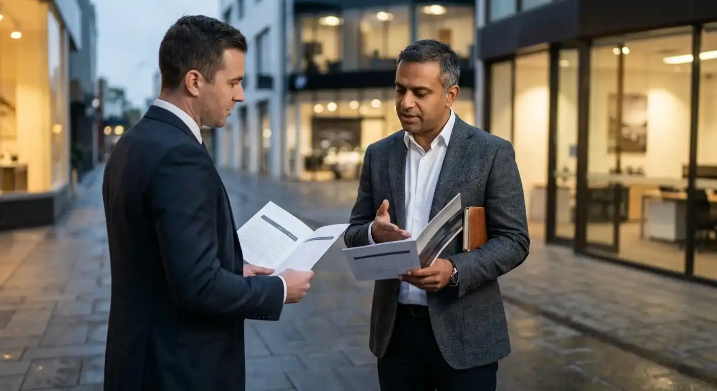 Quand le site, les brochures et les commerciaux ne disent pas la même chose : trois hommes comparent des brochures différentes.