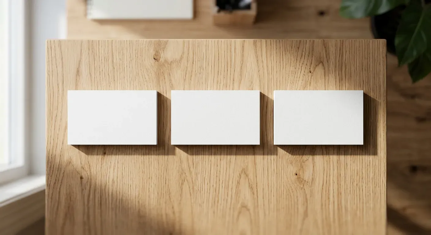 Freelance, agence, studio : de l'extérieur, les étiquettes se ressemblent toutes. Trois cartes de visite blanches identiques.