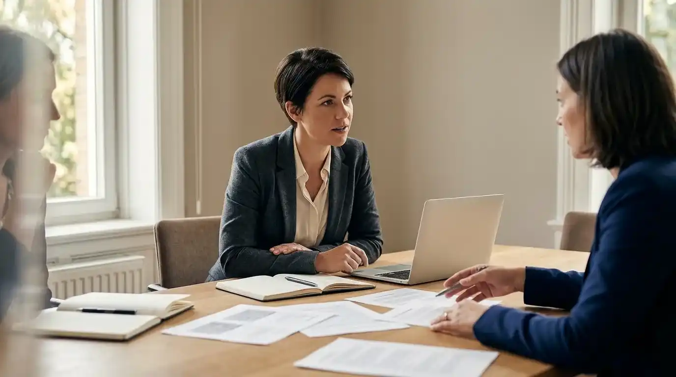 En B2B, la décision d'achat se prend à plusieurs : trois femmes en réunion autour de documents.