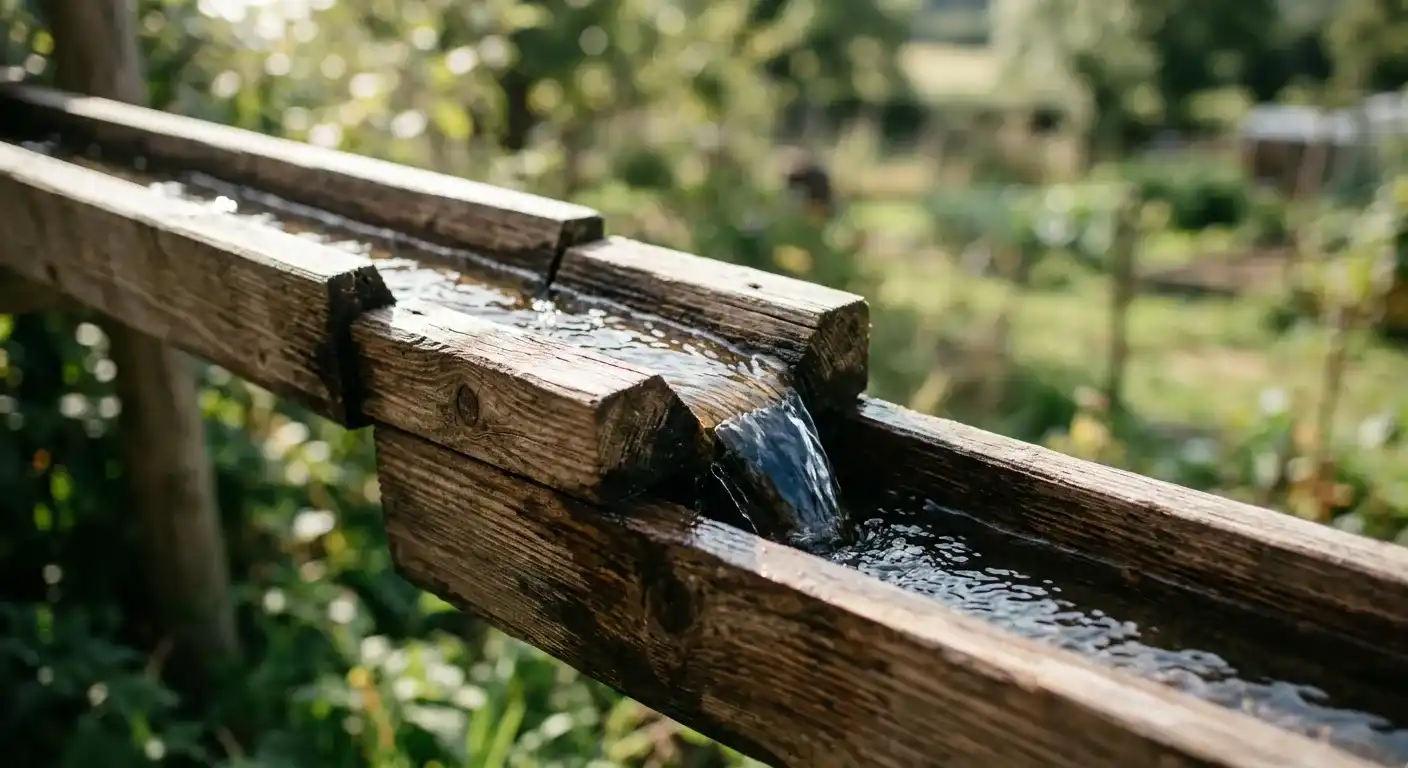 Formulaire, outil d'emailing et CRM doivent être reliés sans rupture : de l'eau qui passe d'une goulotte en bois à l'autre.