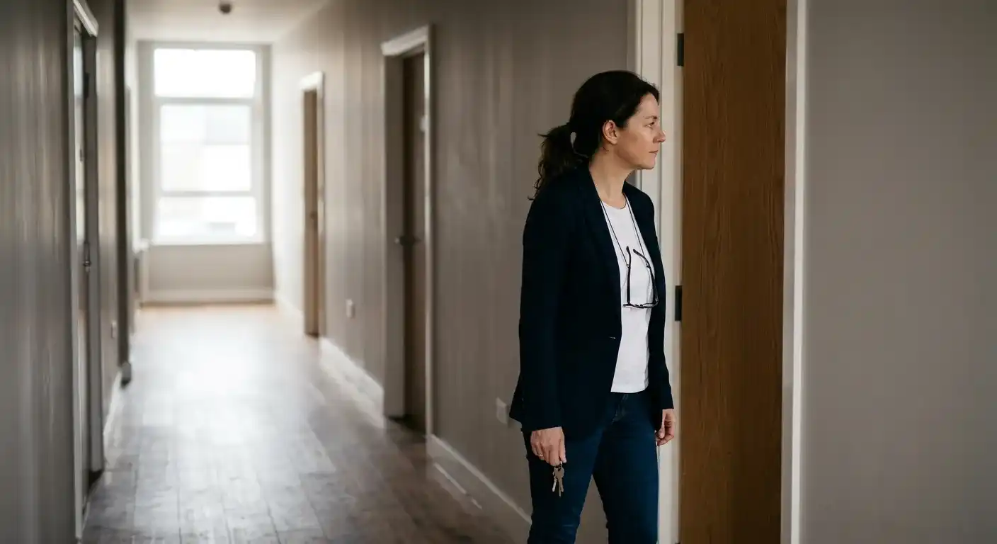 Un site non maintenu laisse des accès ouverts aux intrusions : une femme, clés en main, devant une porte entrouverte.